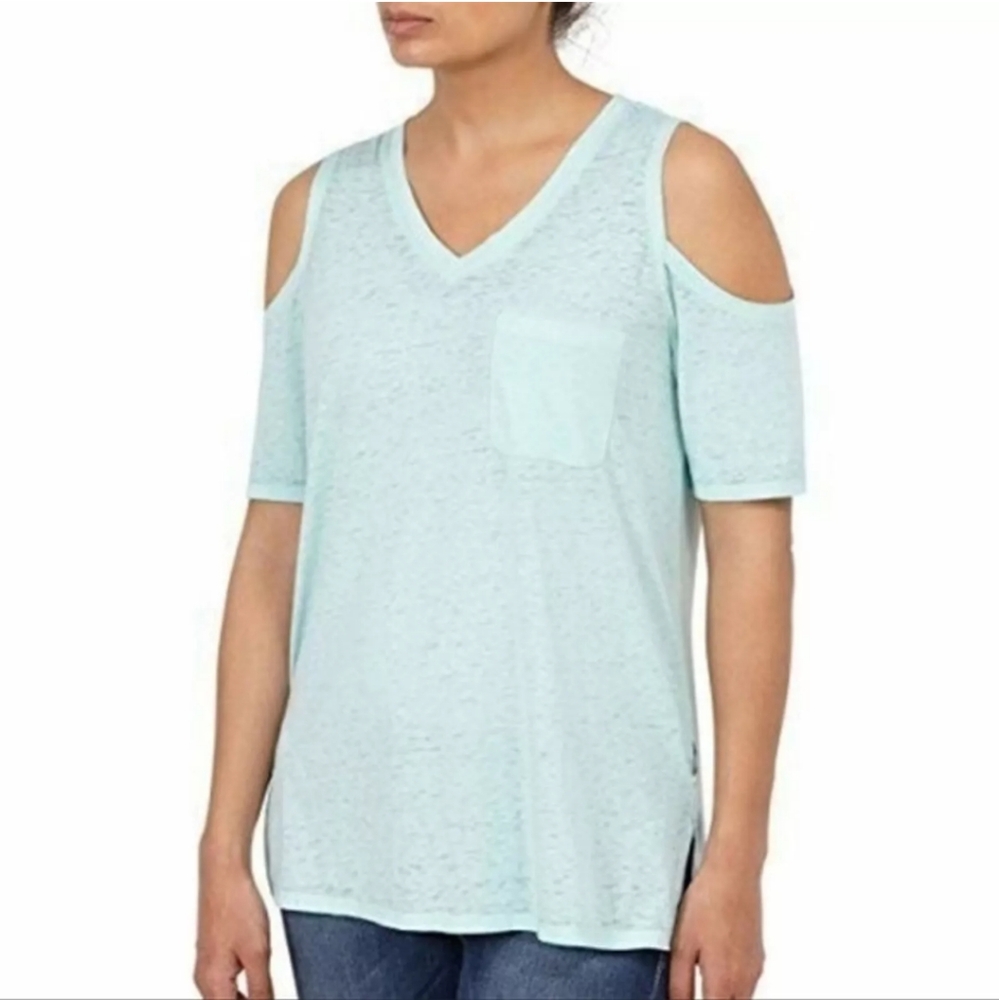 Seven7 Light Mint Blue Green Short Sleeve Cold Shoulder Top XXL NWT